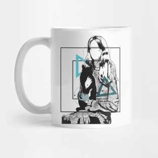 Girl and her cat version 3 Mug